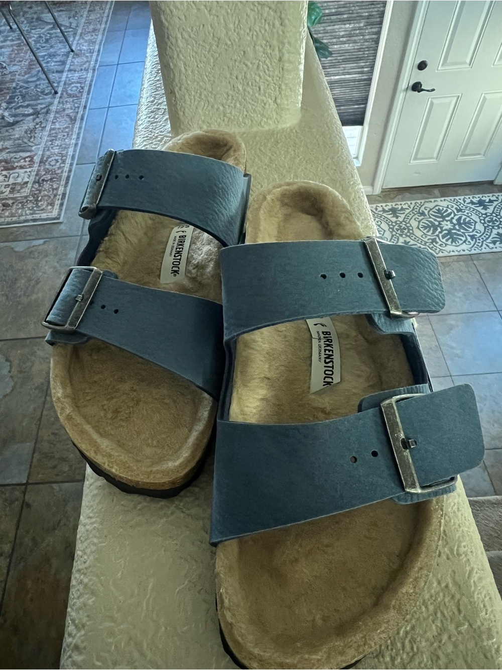 Birkenstock Arizona Shearling Sandals in Blue and Black - Picture 7 of 9